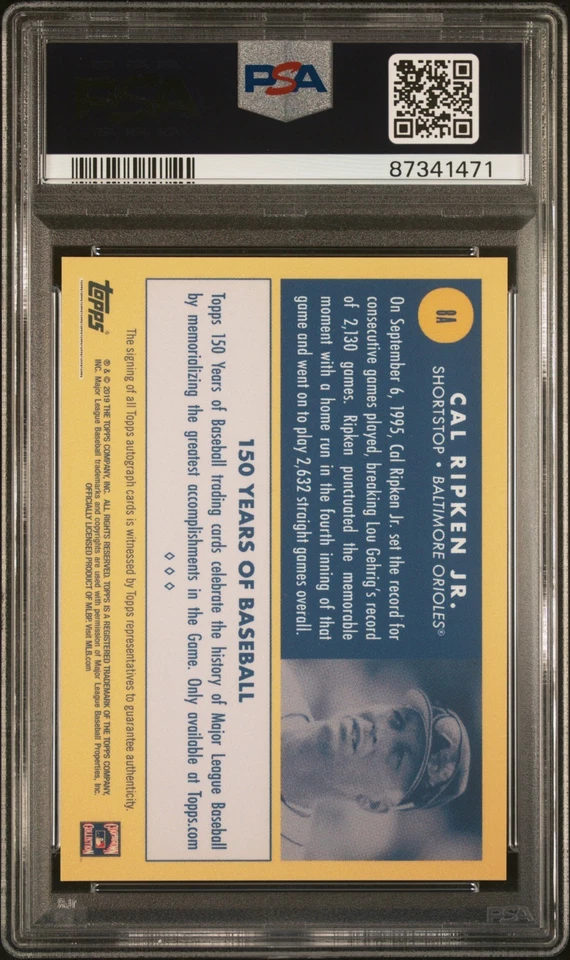 Camiseta Topps Cal Ripken 2019 150 aniversario PSA 10 partido #08/99 patio 🇺🇸 Foto 2 de 2