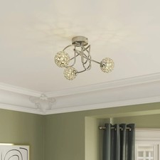 GoodHome Colours Wantus Ceiling Light Chrome 3 Bulb Crystal Modern Pendant Lamp