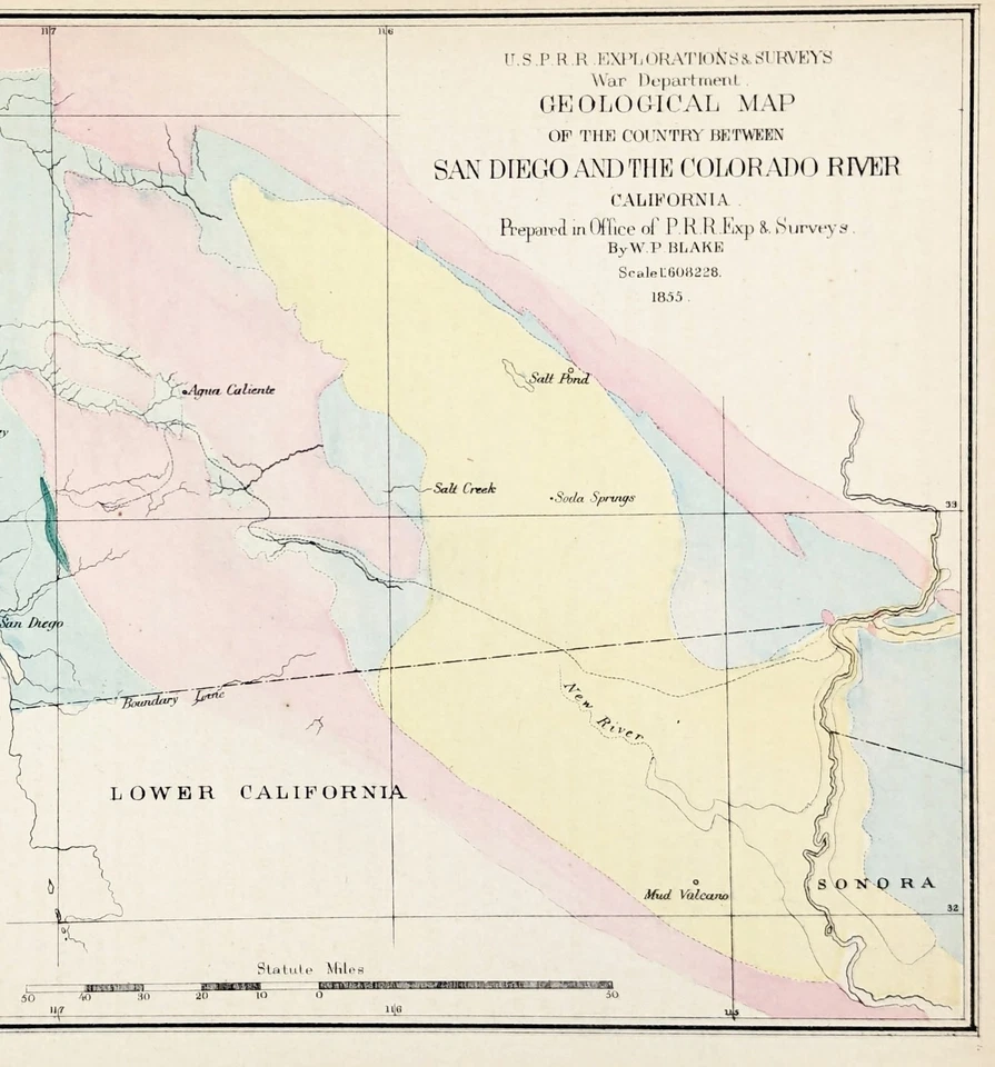 Mapa 1855 SUR DE CALIFORNIA ORIGINAL San Diego Colorado River William Blake Foto 4 de 4