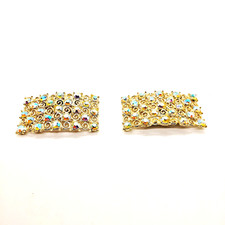 Vintage Rectangular Iridescent Rhinestone Luster Shoe Clips