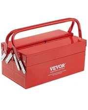 VEVOR Tool Box 14-inch 2-Tier 3-Tray Folding Cantilever Toolbox with Handle Red