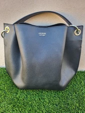 Guess Large Black Textured Digital Pu Leather Hobo Shoulder Bag.