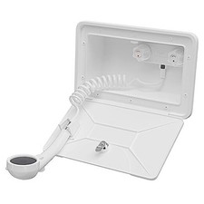 RV Exterior Shower Box Kit Coiled Hose Camper Trailer Cowboy Shower White