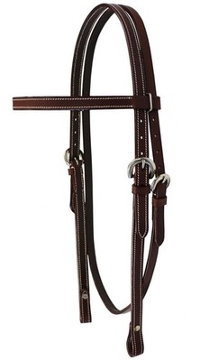 Tahoe Double Stitched Leather Browband Western Headstall, Mini, Medium Oil 