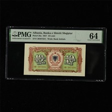 1957 Albania Banka e Shtetit Shqiptar 10 Leke Pick#28a PMG 64 Choice UNC