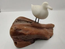 Vintage 1980s Handmade John Perry Sculpture Statue Bird On Burl Drift Wood