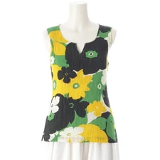 ISSEY MIYAKE Floral Print Sleeveless Pleated Cut tops IM42FJ232 black yellow...