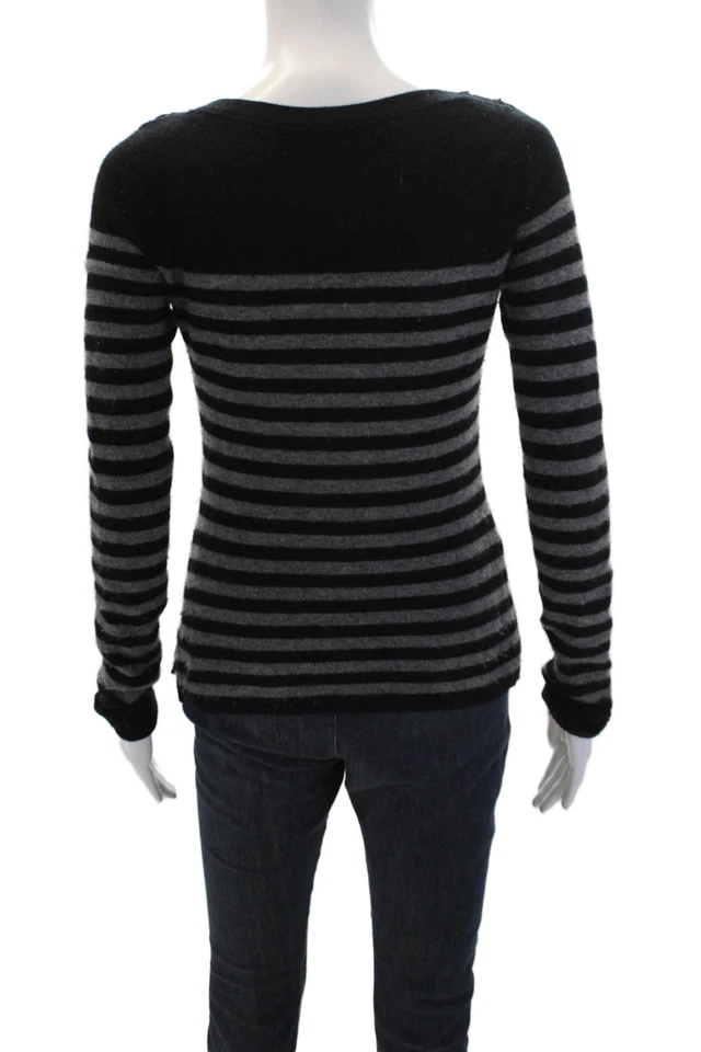 Espléndido suéter suéter de cachemir de manga larga para mujer a rayas negro talla XS Foto 3 de 4
