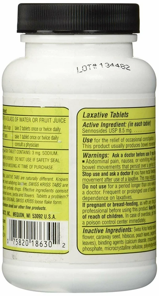 Natural Swiss Kriss Herbal Laxative Tablets Constipation Relief Supplement 250ct — 第 2/4 张图片