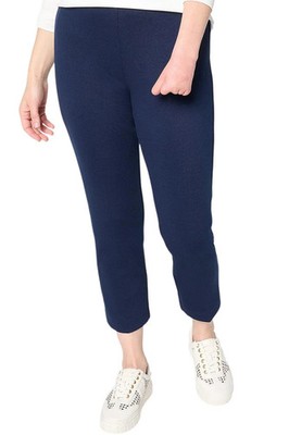 Susan Graver Women's Pique Knit Slim Leg Crop Pant Navy