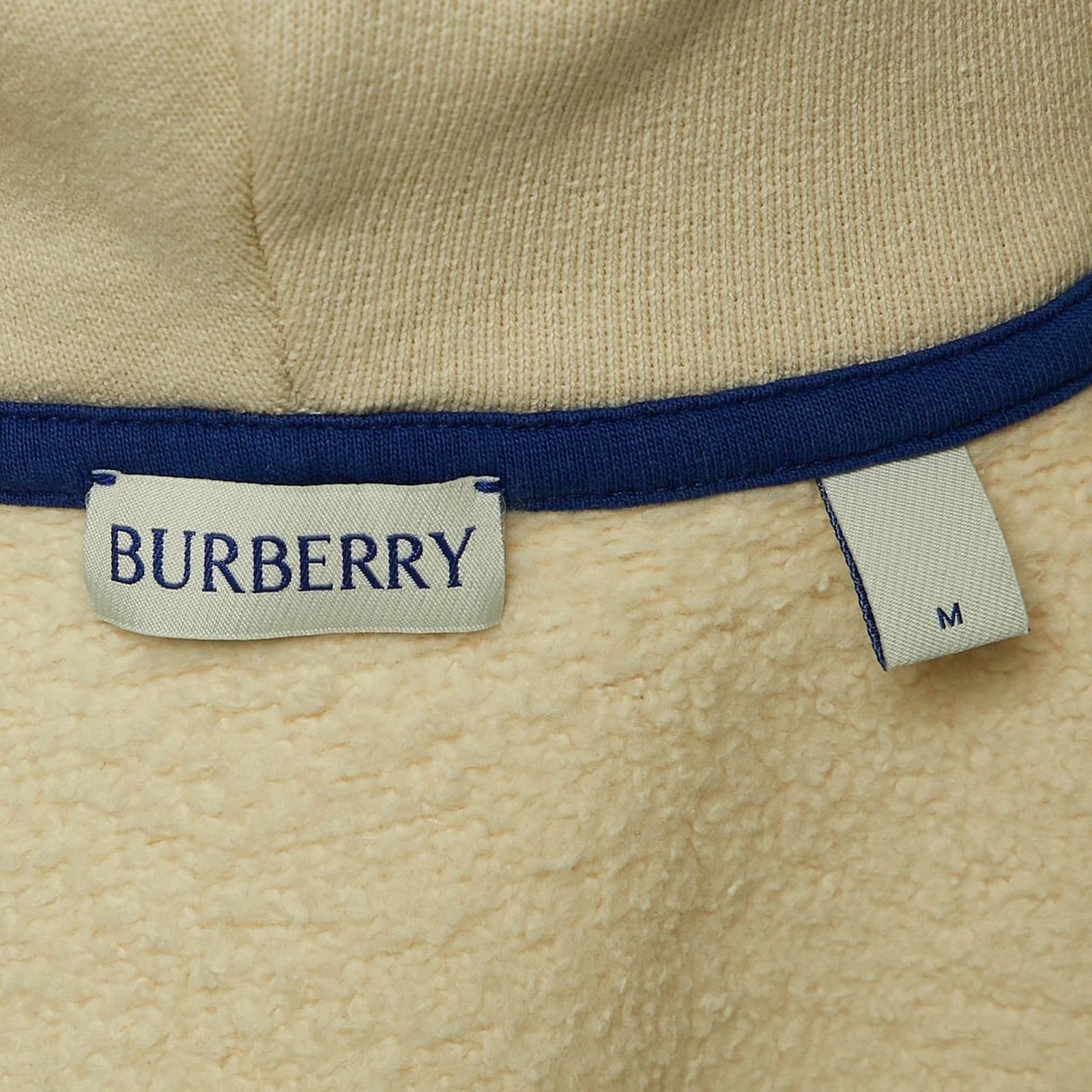 Felpa con cappuccio e zip Burberry beige logo applicato in maglia di cotone M