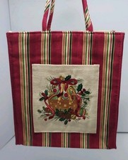 Longaberger Tote Bag Holiday 2005 Holiday Stripe Print Basket Floral Holly