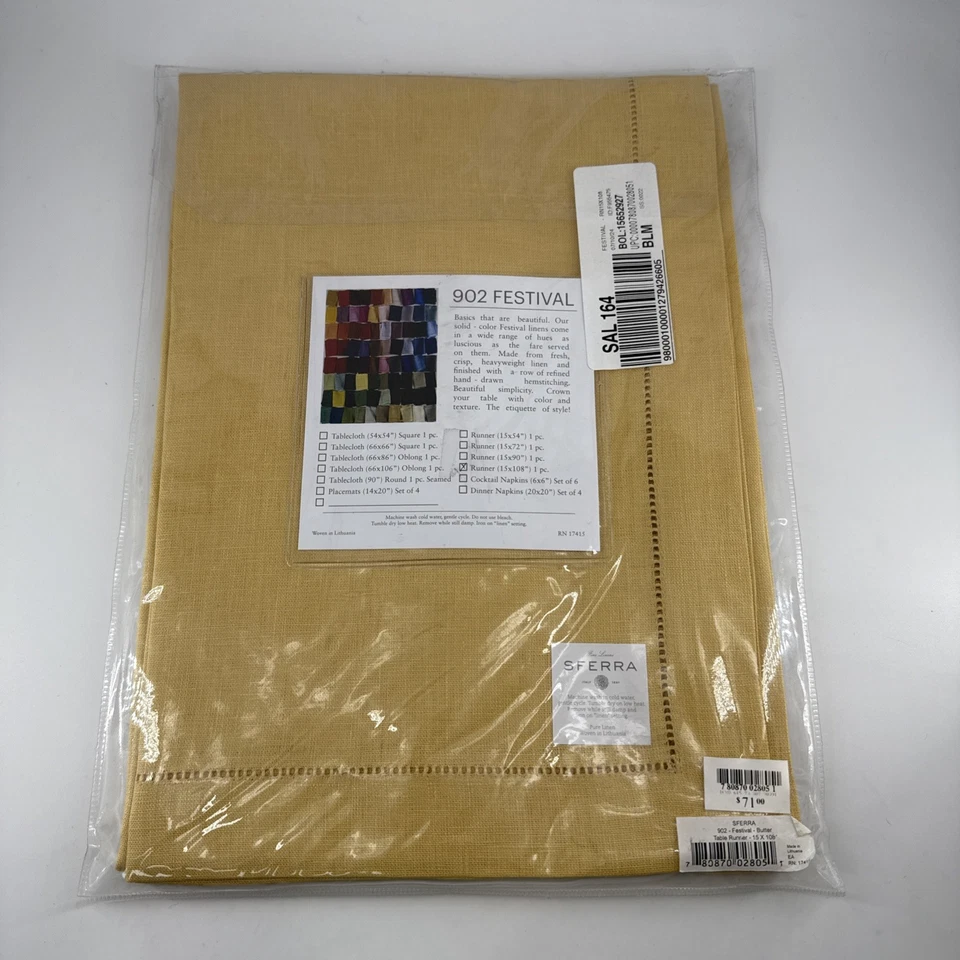 SFERRA Table Runner 108"x15" Fine Pure Linen Italy Festival Yellow Luxe - Image 3 of 4