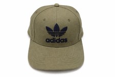 Adidas Originals Snapback Hat Olive Green Flat Brim Adjustable Cap Trefoil