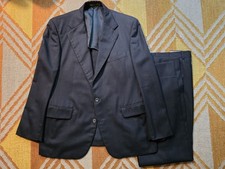 Vintage Made In USA Freeman & Son Navy Pinstripe Sack Suit 42S 36x32