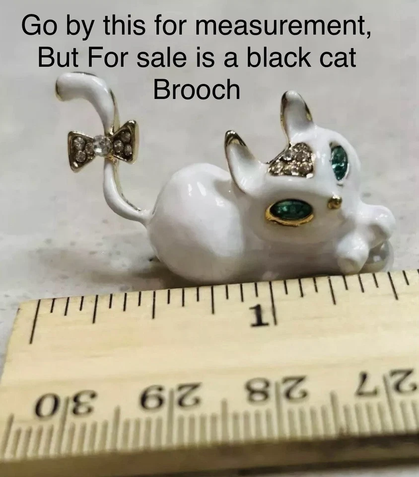 Broche prendedor Betsey Johnson tono dorado cristal estrás gato gatito negro nuevo con etiquetas Foto 3 de 4