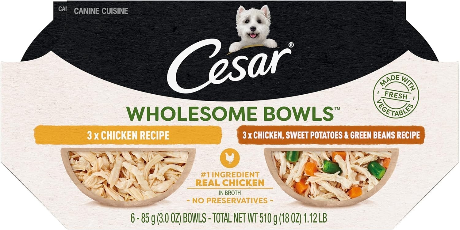 Cesar Wholesome Bowls Adult Wet Dog Food, Chicken Recipe and Chicken, Sweet Pota
