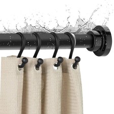 Black Shower Curtain Rod 26  65 Inch, Adjustable Spring Tension Curtain Rod