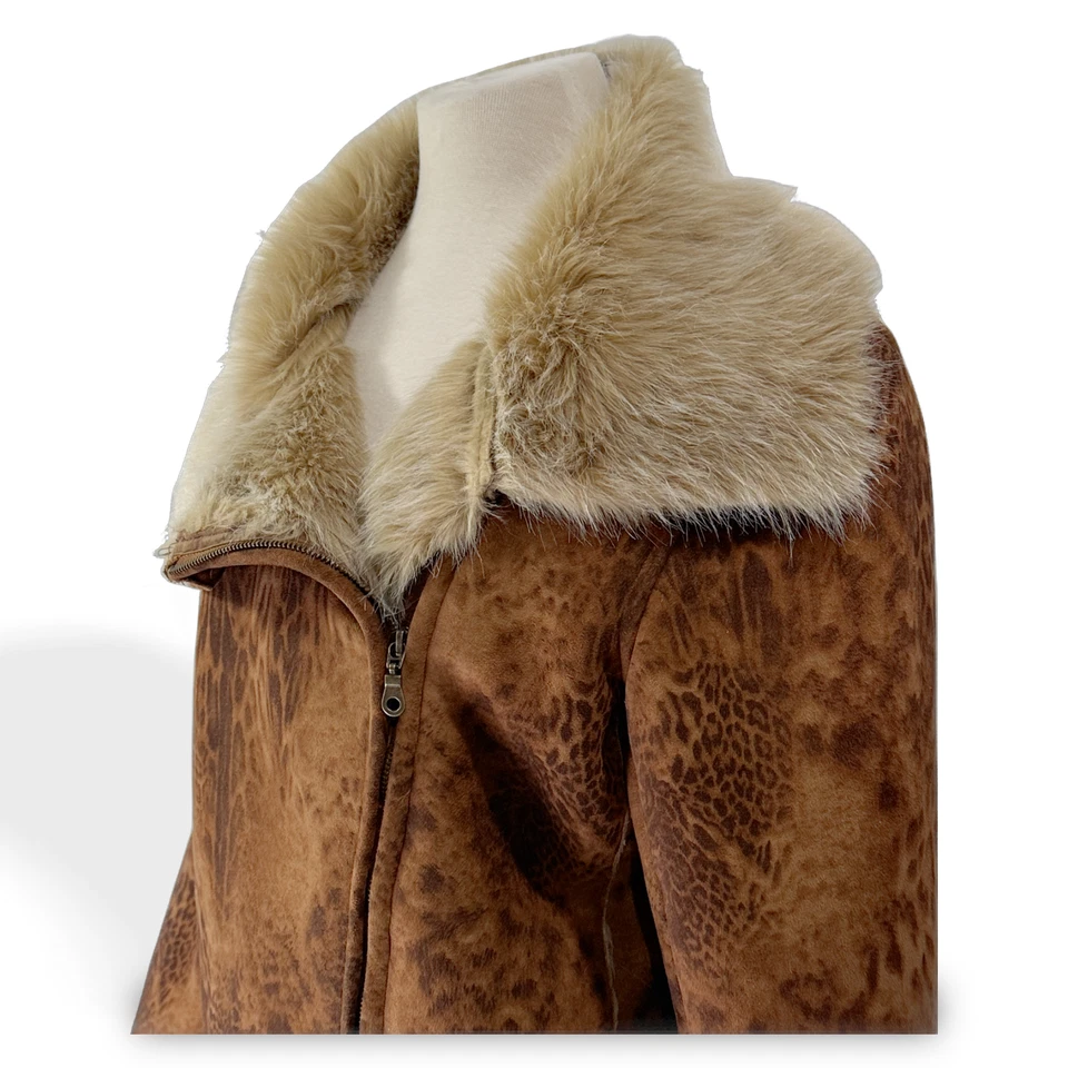 Chaqueta Lisa International Mujer Marrón M Poliéster Clásica Imitación Piel Estampado Animal Foto 3 de 4