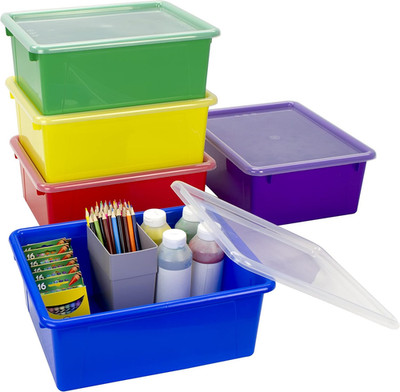 Letter Size Deep Storage Tray   Organizer Bin with Non-Snap Lid for Classroom, O