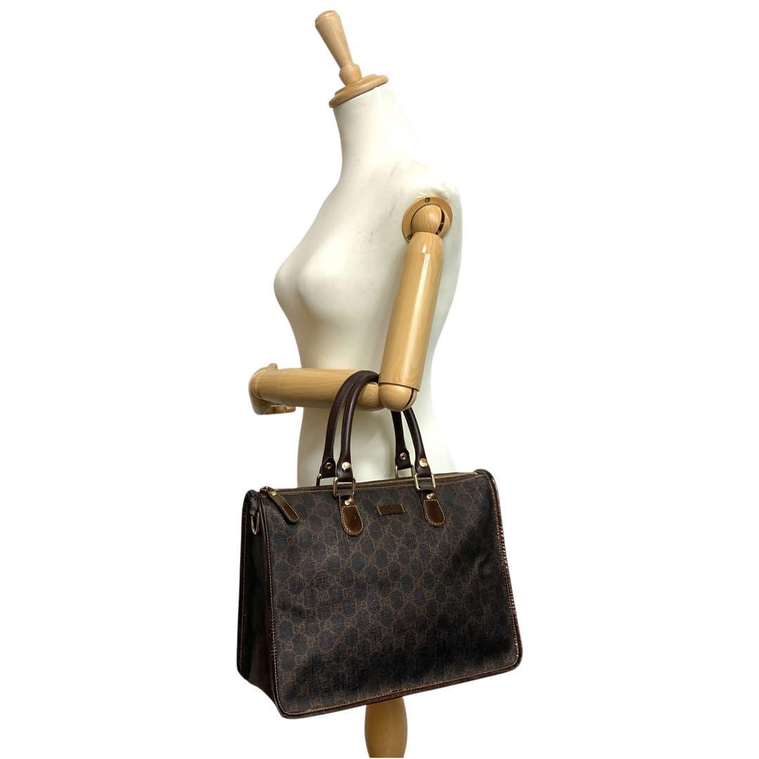 Gucci GG Mini Boston Bag in Brown PVC 12x13x5.1in Pre-Owned