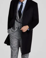 Brooks Brothers Men's Black Wool Regular-Fit Overcoat Jacket Size 44L