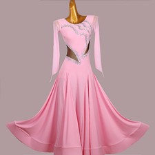 Modern Dance Skirt Ballroom Dance Competition Dress Pink Rhinestone Waltz Dress