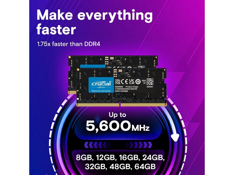 Crucial 128GB (2 x 64GB) 262-Pin DDR5 SO-DIMM DDR5 5600 (PC5 44800) Laptop Memor - Image 3 of 4
