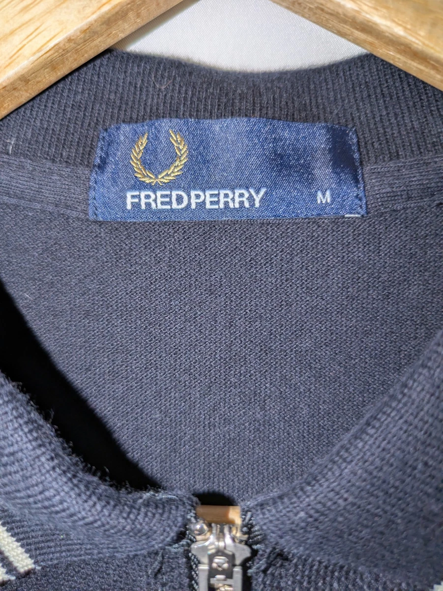 Fred Perry Polo Cuello Tipo Polo Cremallera 1/4 Negro Crema Slim Fit Talla M