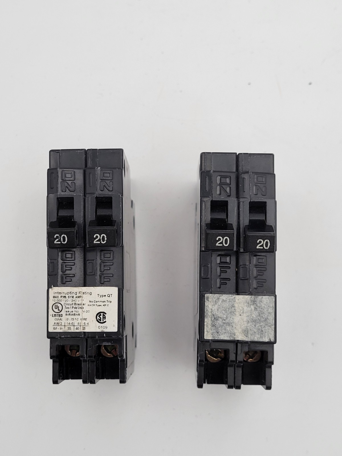 NEW Siemens Type QT 20 A 1-Pole Twin Tandem Circuit Breaker Q2020NC