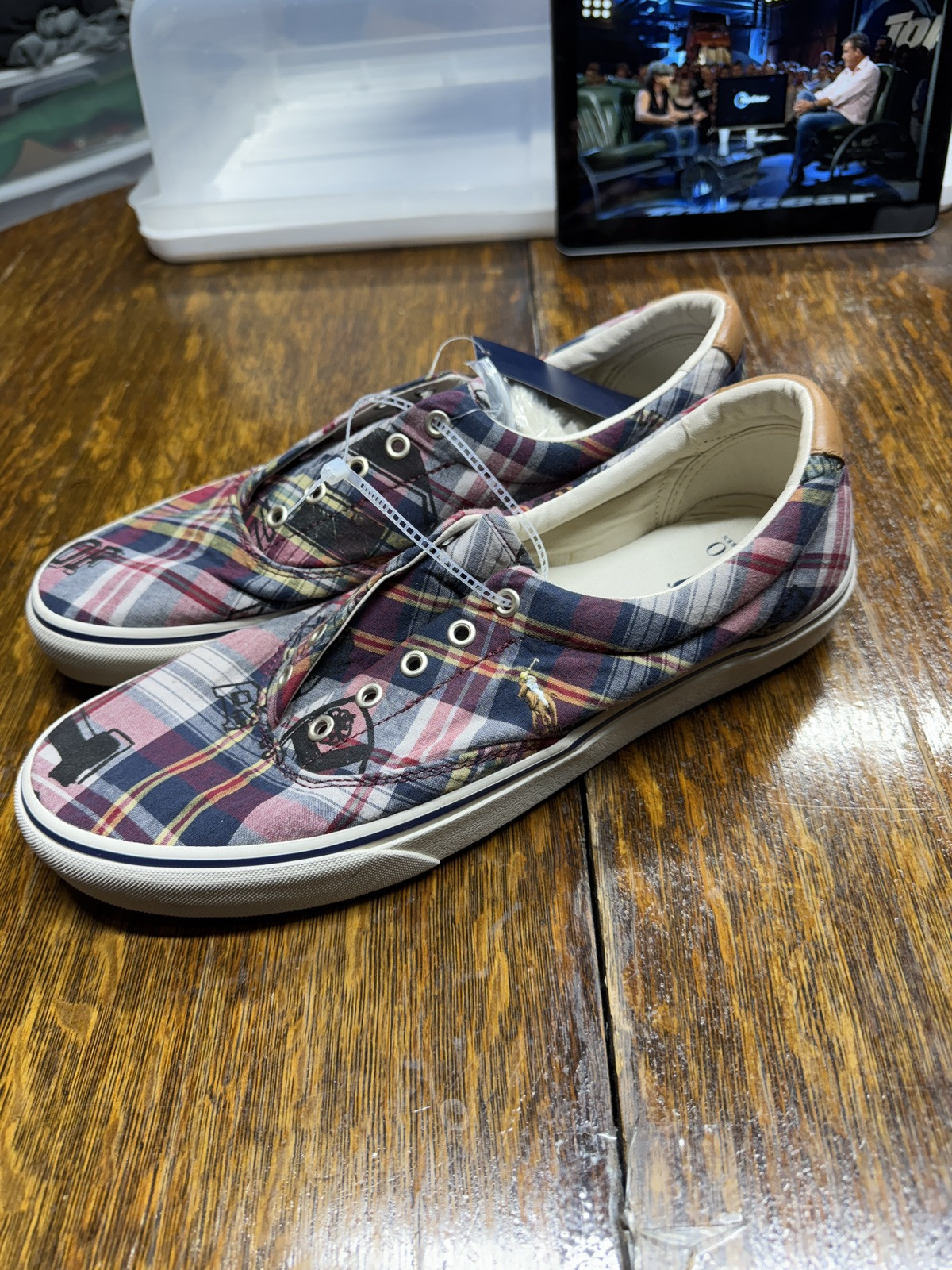 Polo Ralph Lauren Keaton LCL Pony Plaid scarpe sneaker uomo 9 rosse stringate punk