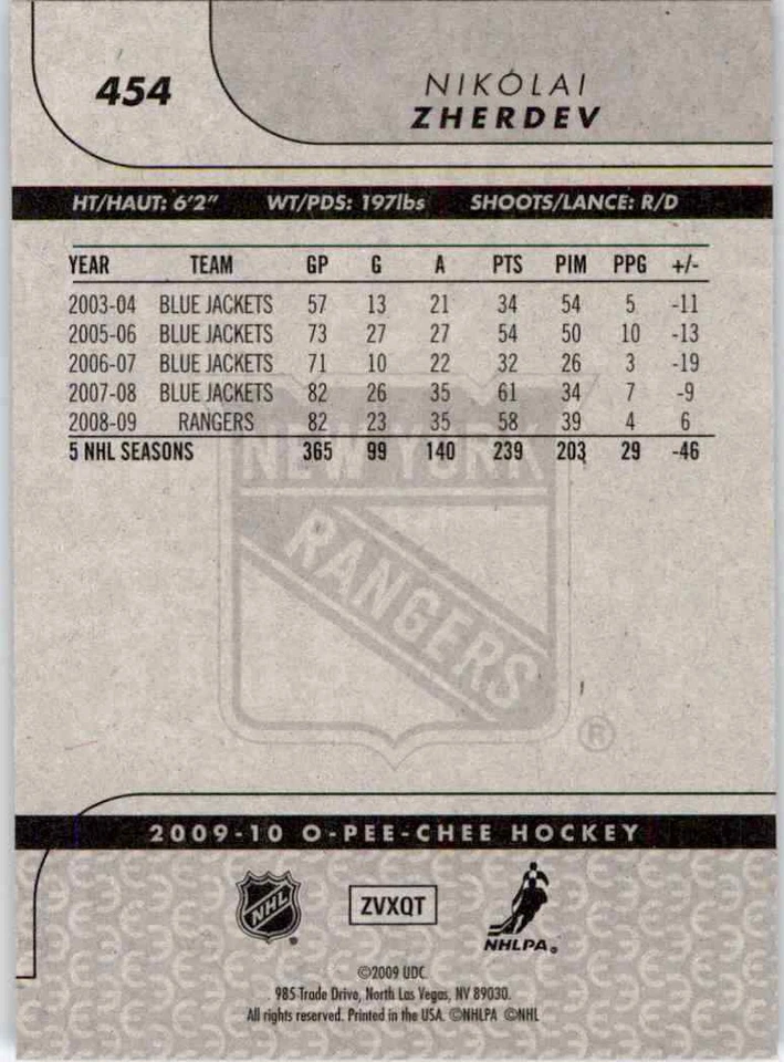 2009-10 O-Pee-Chee Nikolai Zherdev #454 - Image 2 of 2