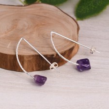 Solid 925 Sterling Silver Natural Rough Amethyst Healing Crystal Jewelry Earring