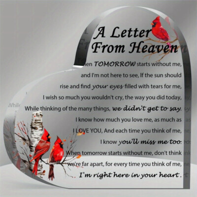 Cardinal Redbird Heartfelt Memorial Keepsake Acrylic Heart Desktop Decoration