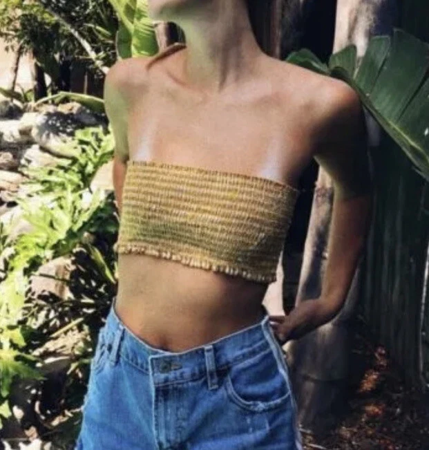 Ønske formel baggrund Brandy Melville Kessy Tube Top Small Gingham Smocked Bandeau Crop | eBay