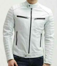 Neue Herren Weiße Lederjacke 100% Echtes Lammleder Bomber Biker Slim Fit Jacke