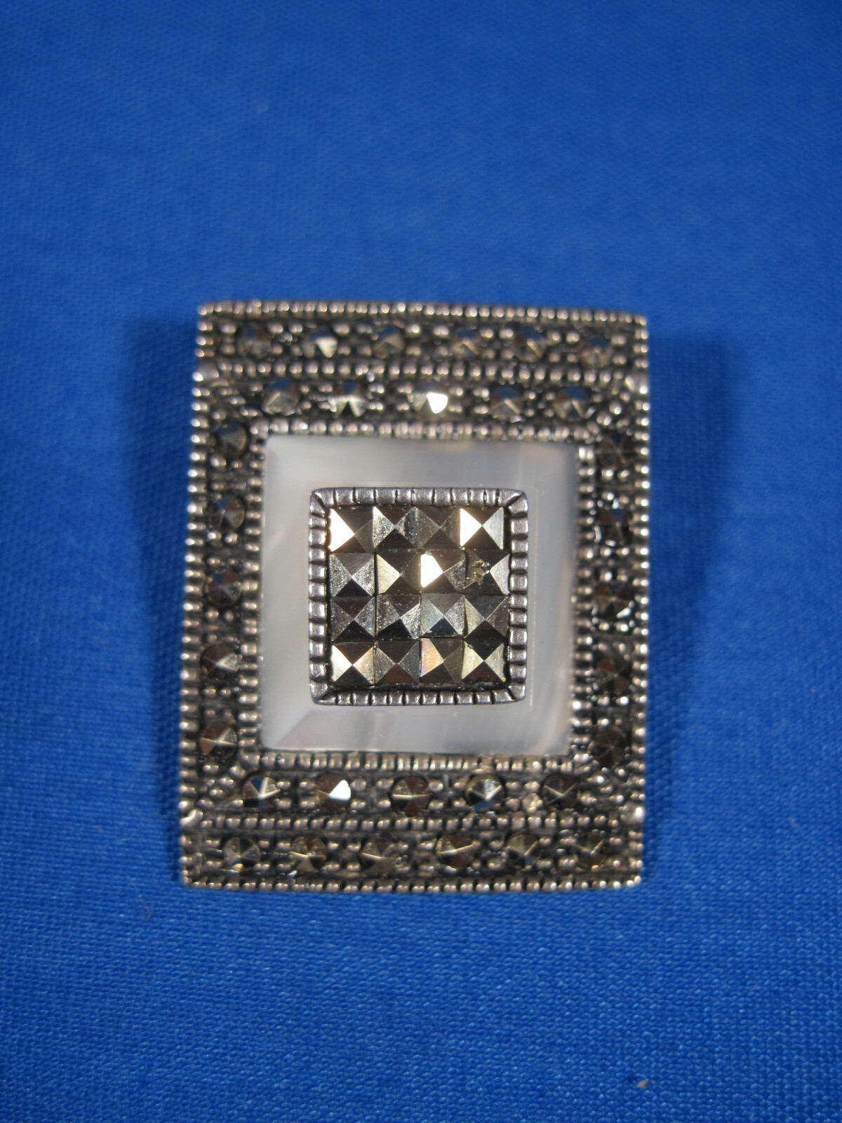 Sterling Silver Marcasite Rectangular Pendant Sig… - image 1