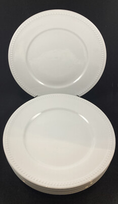 Fitz Floyd Everyday White Beaded Rim Porcelain Dinner Plates Set  of