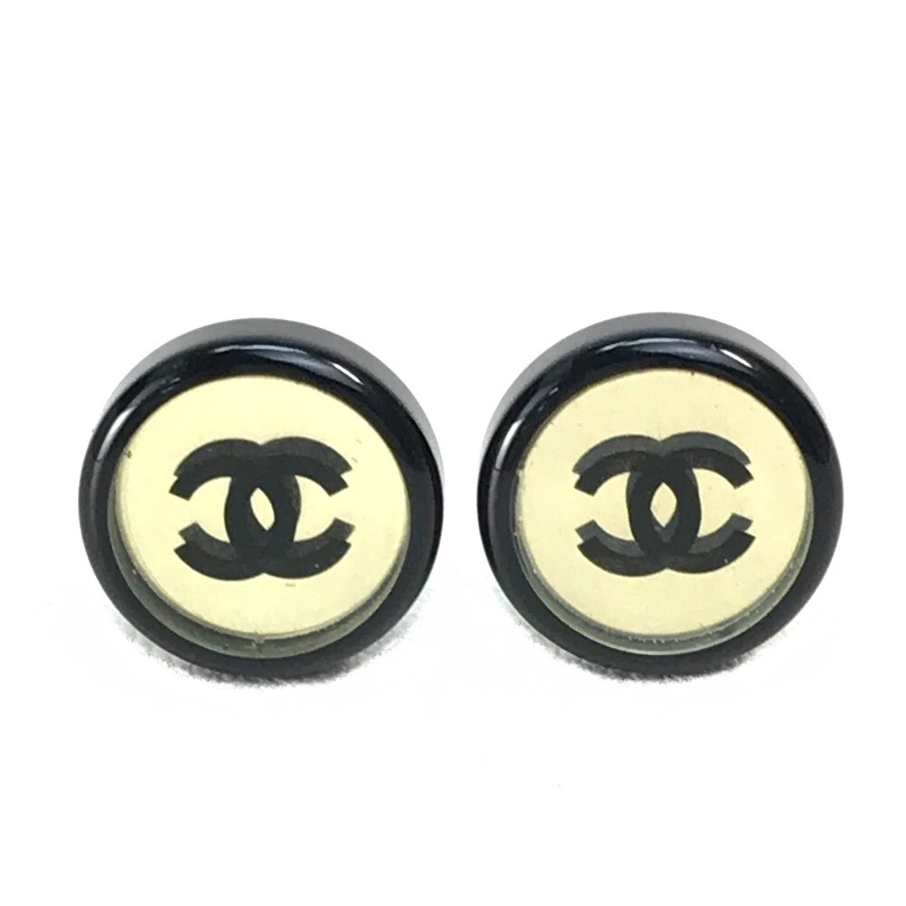 CHANEL CC Mark logo mirror Circle round accessories Earrings Plastic/Metal  Black