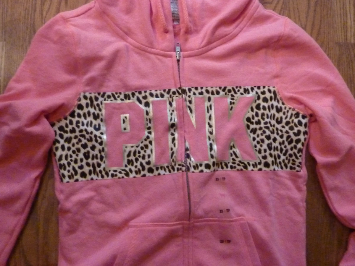 VICTORIAS SECRET PINK BLING LEOPARD/CHEETAH PINK FULL ZIP HOODIE