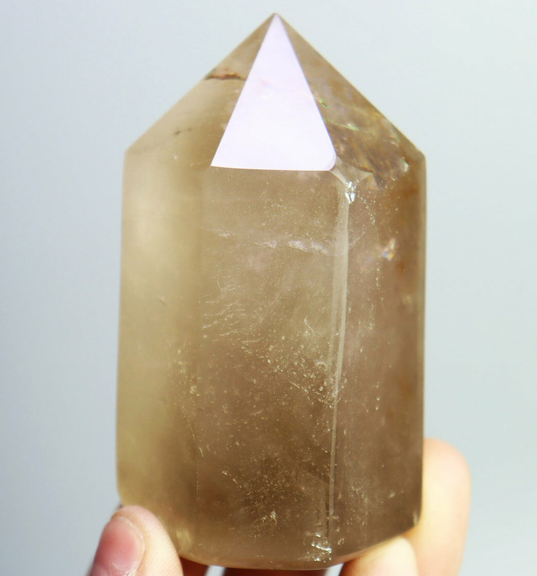 Natural Smokey Clear Quartz Crystal Obelisk Wand Point Healing Mineral Specimen