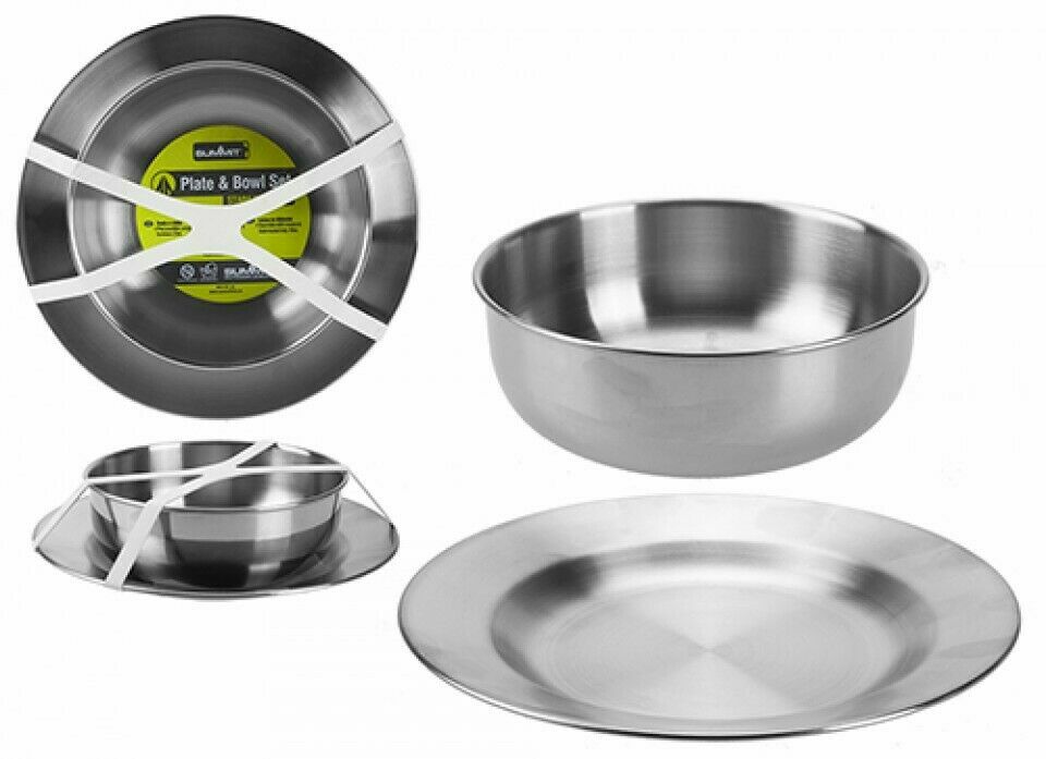 Summit Stainless Steel Plate Bowl set 20cm Camping Outdoor