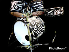 used drum set with cymbals Wild Zebra print 