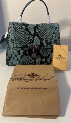 Patricia Nash Chauny Leather Top Handle Satchel-Blue Grass Python-NWT