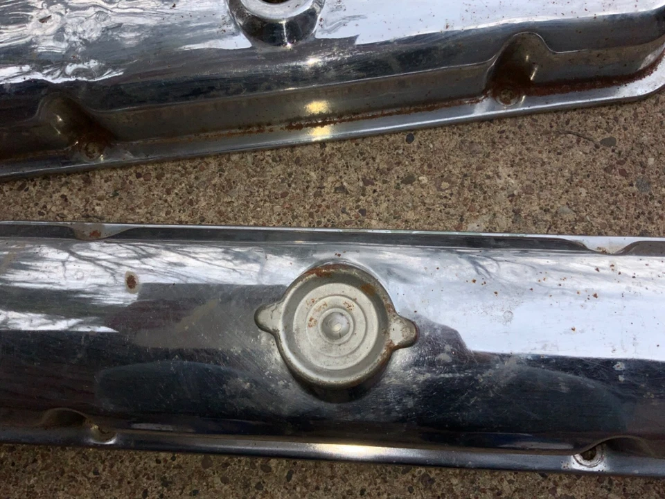 Cubiertas de válvula cromadas OEM GM 1964-1966 Pontiac GTO Grand Prix Bonneville 389 421 Foto 3 de 4