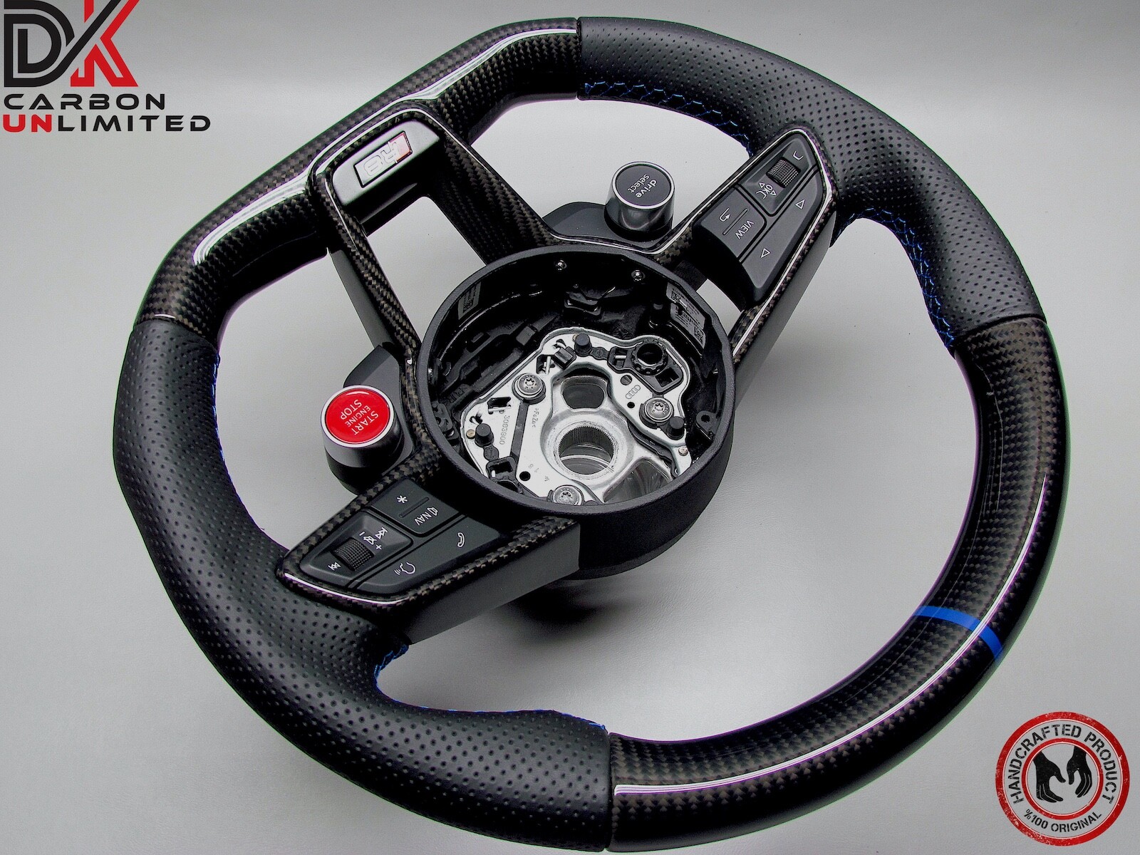 Audi R8 4S TT RS 8S Ara Blue Ring Perforated Leather Carbon Steering Wheel v2
