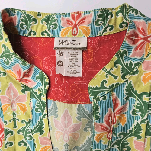 Matilda Jane Sz M Green Acres Abstract Pleated Button Down Tunic Shirt Dress EUC - Picture 6 of 18
