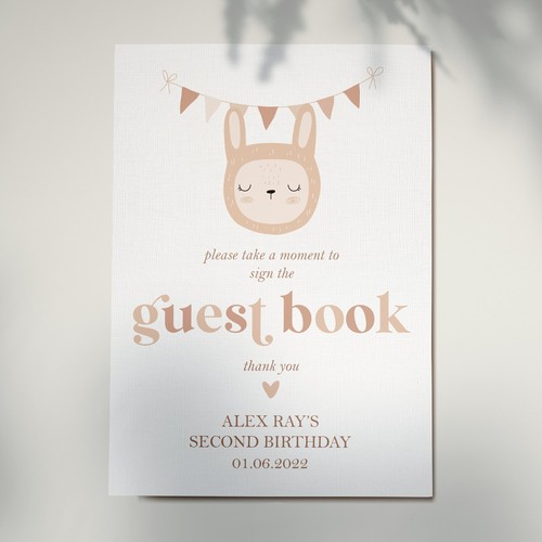 Personalised Rabbit Guest Book Table Sign For Christening Birthday ...