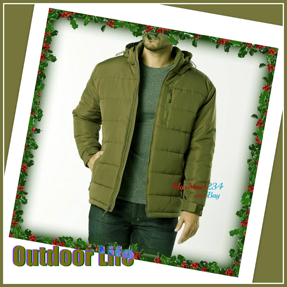 Outdoor Life Men's Water-Resistant Puffer Jacket Insulated Hooded - Size Medium