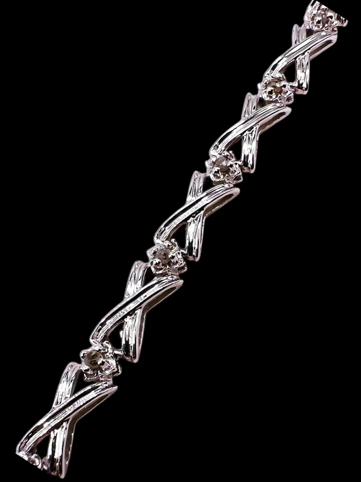 Brazalete Tenis Mujer XOXO Diamante Natural Oro Blanco 10k 7" LA2035 Foto 2 de 4